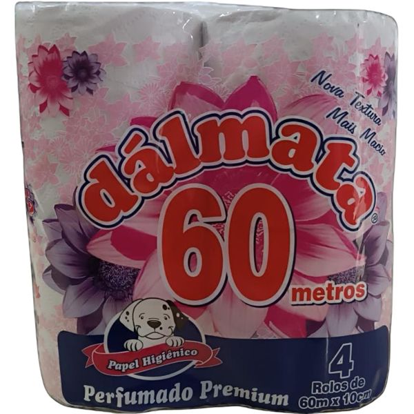 Papel Higiênico Dálmata Perfumado Premium 60 Metros 4 Rolos de 60m X 10cm