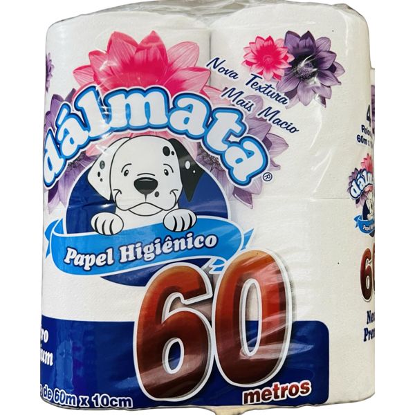 Papel Higiênico Dálmata 60 Metros 4 Rolos de 60m X 10cm Neutro Premium