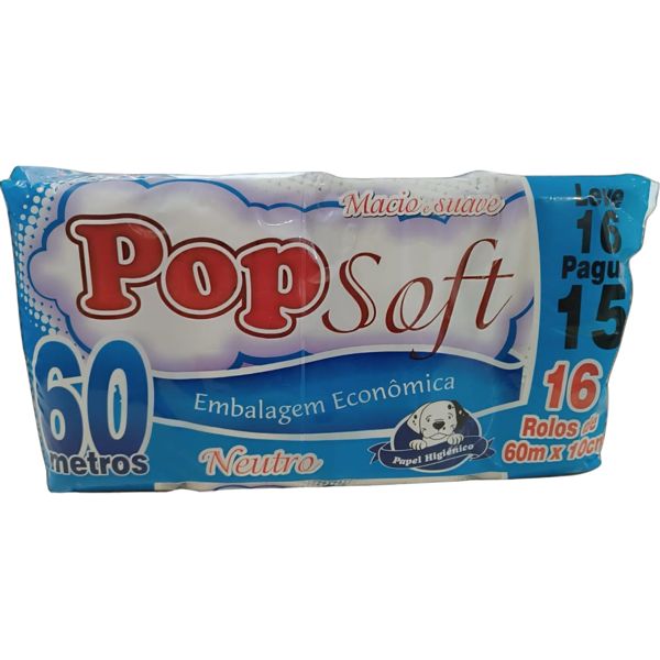 Papel Higiênico Pop Soft Dálmata Leve 16 Pague 15 16 Rolos de 60m X 10m