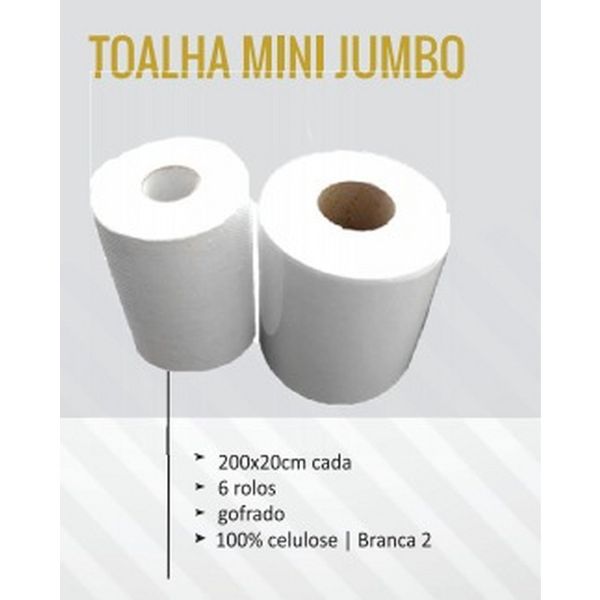 Mini Jumbo Toalha 6x20x200 M 100% Celulose 26 Gr