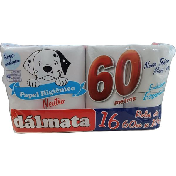Papel Higiênico Dálmata Neutro 16 Rolos de 60m X 10m