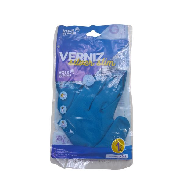 Luva Latex Verniz Silver Slim Azul Tamanho G Volk