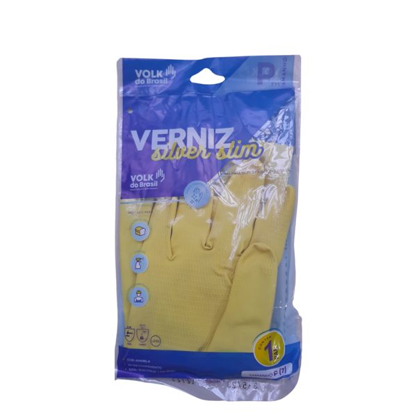 Luva Latex Verniz Silver Slim Amarela Tamanho P Volk