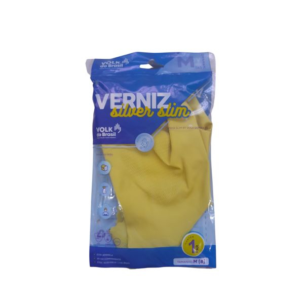 Luva Latex Verniz Silver Slim Amarela Tamanho M Volk