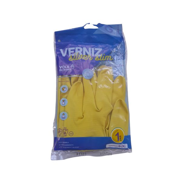 Luva Latex Verniz Silver Slim Amarela Tamanho G Volk
