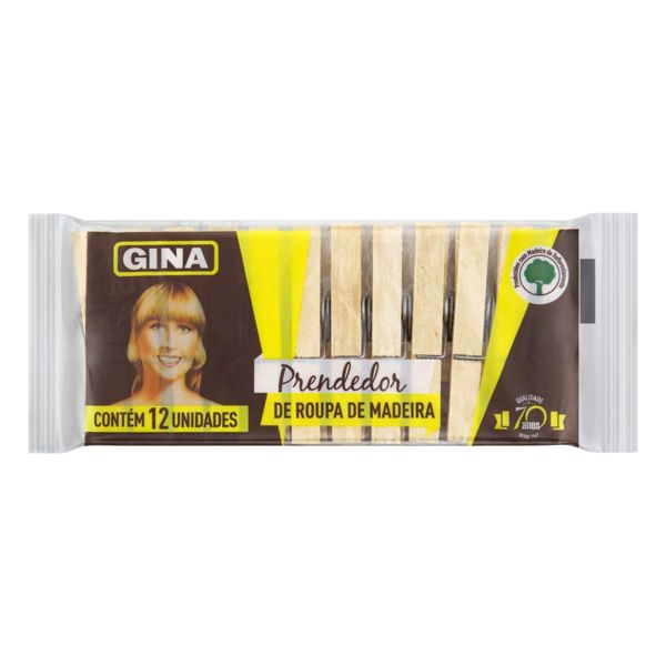 Prendedor de Roupa Gina de Madeira Vem 12 Unidades
